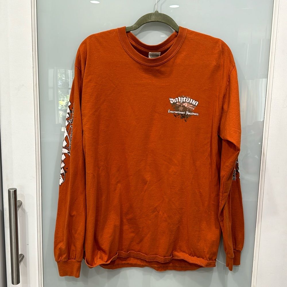 Daytona International Speedway Mens Orange Long Sleeve T Shirt Sz Large